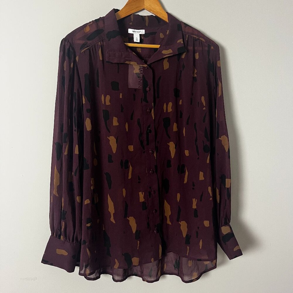 2/$30 Nine West Sheer Maroon Top XL